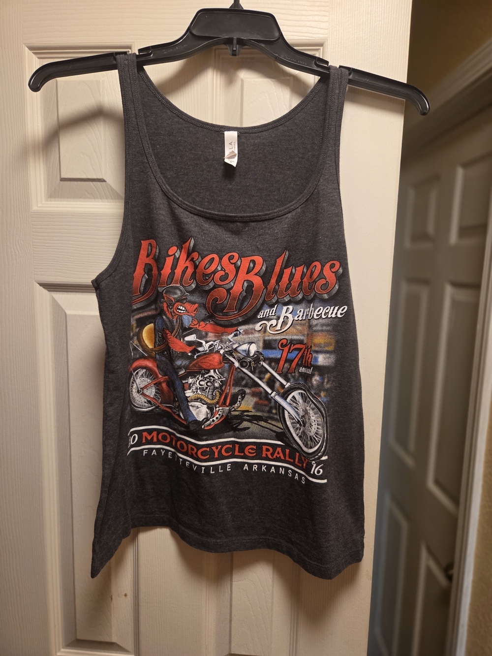 Bikes, Blues, Barbeque Dark Gray Scoop Neck Tee